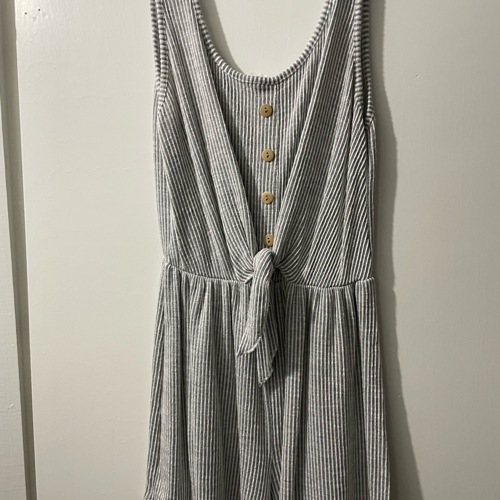 Striped Sleeveless romper with Button Detail